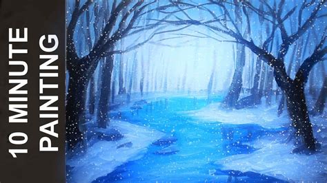 Painting a Winter Forest Landscape with Acrylics in 10 Minutes! - YouTube