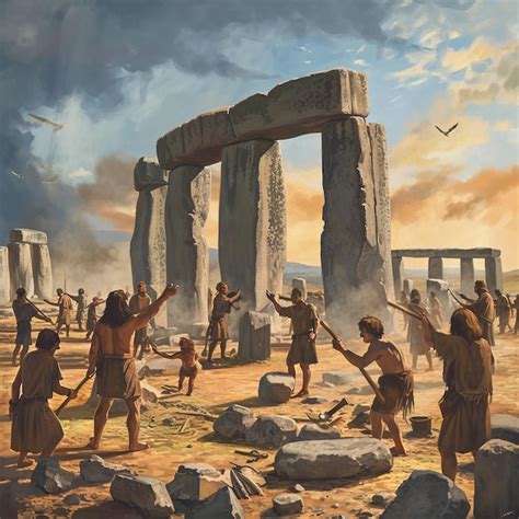 Premium Photo | Artistic Depiction of Stonehenge Construction