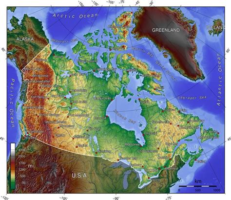 Topographic map of Canada