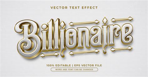 Premium Vector | Billionaire text, white and gold, luxury editable text effect style