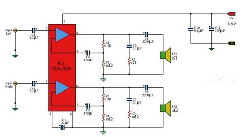 10w-10w Stereo Amplifier circuit - circuitspedia