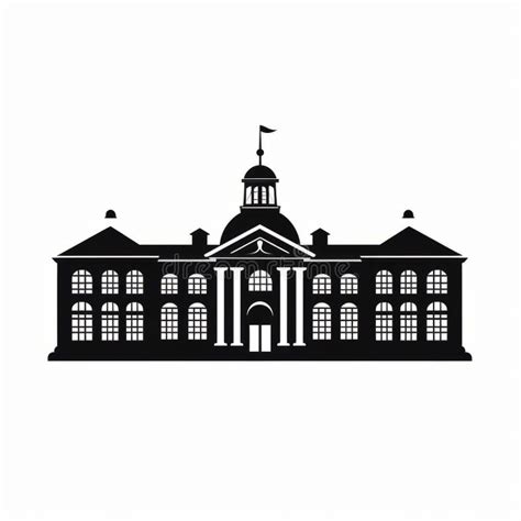 Minimalistic Black and White School Building Illustration with Clock ...