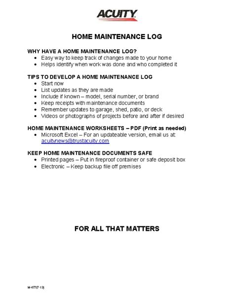 Home Maintenance Log Template Printable - PDFSimpli