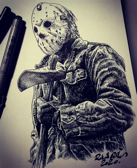 Jason Voorhees ink original artwork Jason art portrait movie decor ...