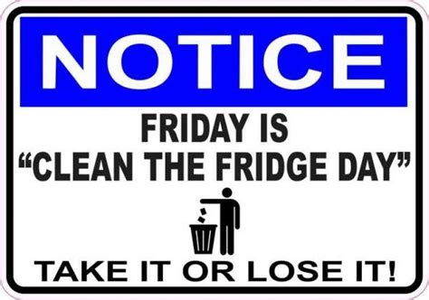 5in x 3.5in Notice Friday Is Clean the Fridge Day Sticker Sign Stickers | Deep cleaning tips ...