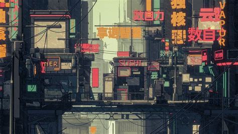 Cyberpunk, city, lights, illustration, digital art, urban, building, anime, HD wallpaper ...