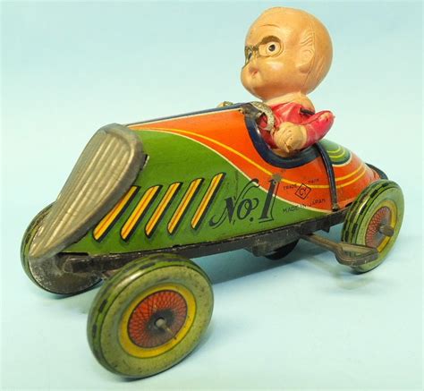 ANTIQUE PREWAR CY JAPAN TIN WIND UP TOY #1 RACE CAR RACER w/ CELLULOID ...