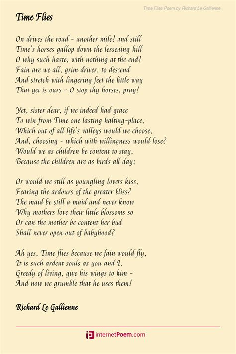 Time Flies Poem by Richard Le Gallienne