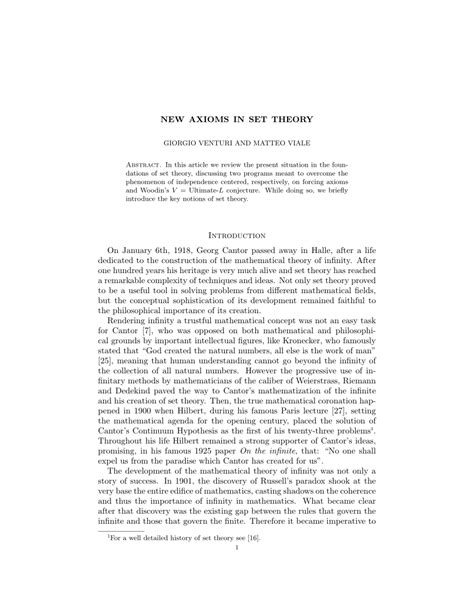 (PDF) New axioms in set theory