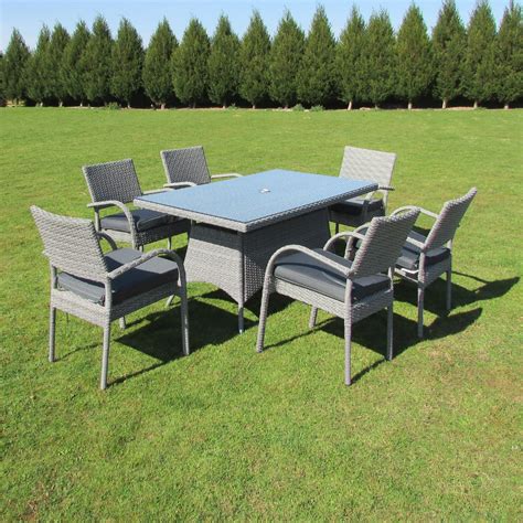 Rectangular Grey Rattan Dining Table and 6 Chairs Set | Woodberry