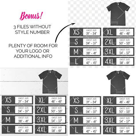 Bella Canvas 3413 Tshirt Size Chart Mockup