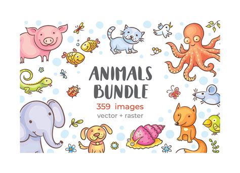 Printable stickers kit animals bundle svg png file, clipart animal ...