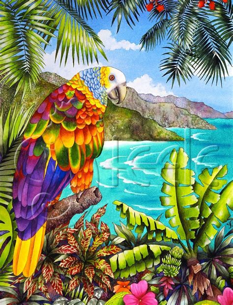 Carolyn Steele Tropical Art Print of a Caribbean St. Vincent Parrot ...