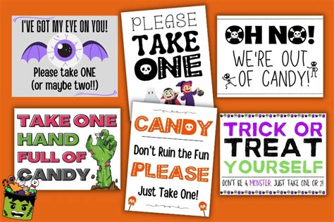 Free Printable Halloween Candy Signs