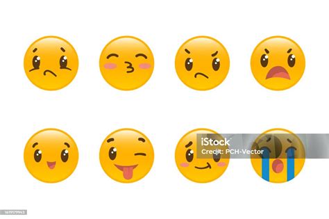 Emoticon Faces In Different Mood Vector Illustrations Set Stock ...