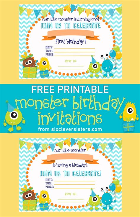 FREE PRINTABLE Monster Birthday Invitations - Six Clever Sisters