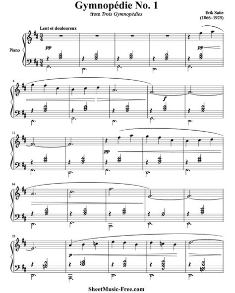 Gymnopedie No1 Sheet Music Erik Satie - ♪ SHEETMUSIC-FREE.COM