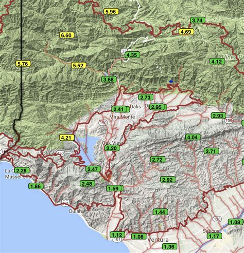 Ventura County Watershed Rainfall Map - Maps For You