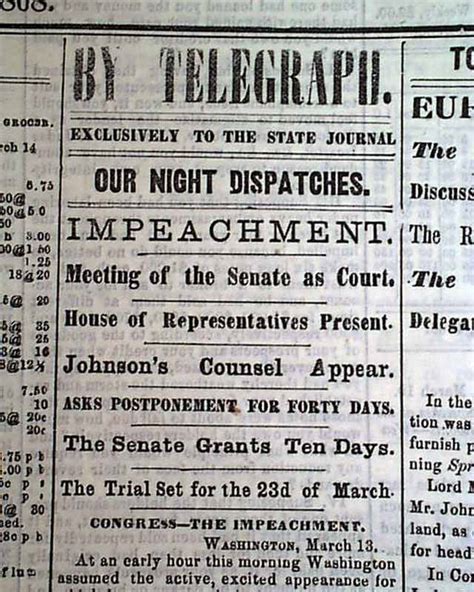 Andrew Johnson Impeachment Trial 1868.... - RareNewspapers.com