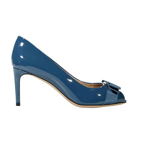 Ferragamo Shoes Vara Pola Heel 7 Patent in Blue (Petroleum blue) | Lyst