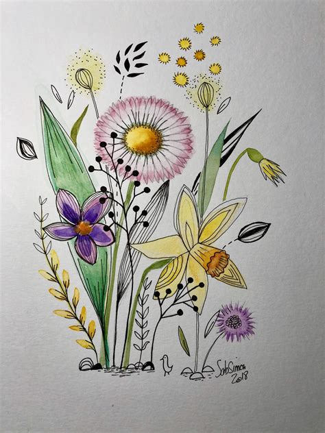 Envie de printemps. Aquarelle et encre toujours inspirée par le style ...