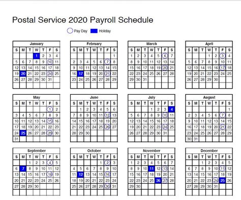 USPS: Calendar shows 2020 payroll schedule – 21st Century Postal Worker