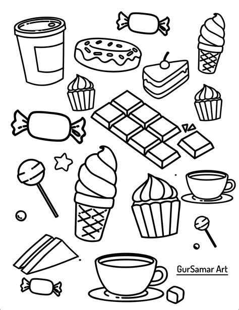 Foods HD Coloring Pages 01 Coloring Pages Instant Download & Print, Instant PDF, Learn With ...