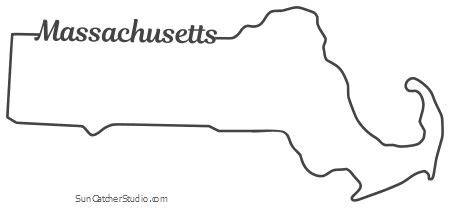 Massachusetts – Map Outline, Printable State, Shape, Stencil, Pattern | Massachusetts map, State ...