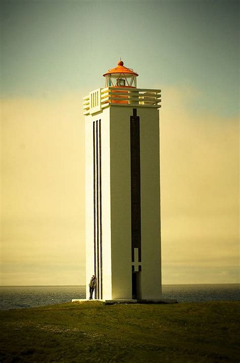 Lighthouse in Kálfshamarsvík, Skagi in North-Iceland, designed by Axel Sveinsson, who got his ...