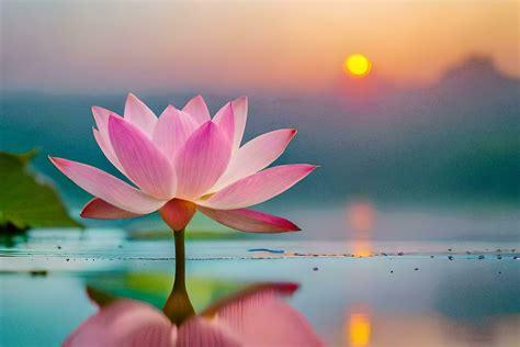 lotus flower, the sun, sunrise, water, reflection, hd wallpaper. AI ...