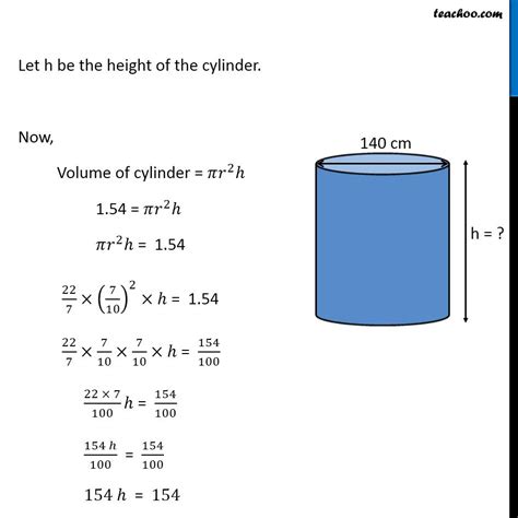 Ex 11.4, 5 - Find the height of the cylinder whose volume is 1.54 m3