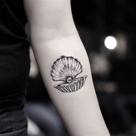 Pearl Temporary Tattoo Sticker (Set of 2) | Front shoulder tattoos, Seashell tattoos, Shell tattoos