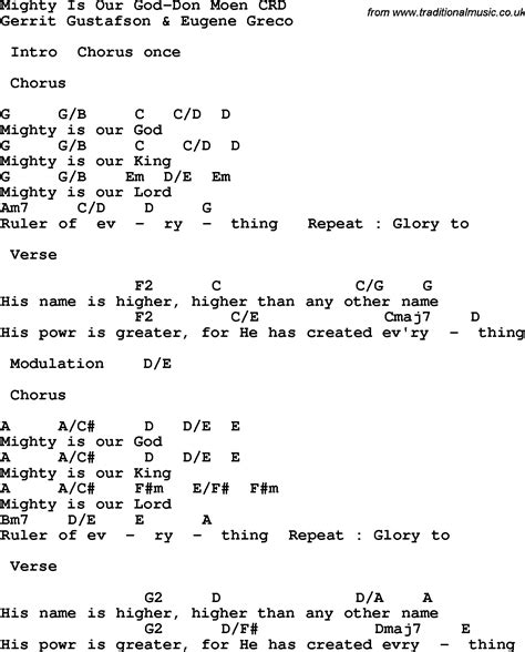 Christian Childrens Song: Mighty Is Our God-Don Moen Lyrics and Chords