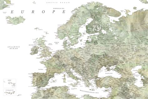 Karte Detailed map of Europe in green watercolor, Blursbyai ǀ Alle Stadtkarten und Landkarten an ...