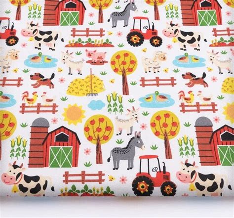 Farm fabric Farm animals fabric by the yard metre Down on the | Etsy