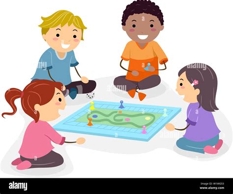 Illustration of Stickman Kids Playing Board Game on the Floor Stock Photo - Alamy