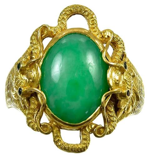 Antique Chinese Cabochon Jade Pure Gold Dragon Ring at 1stdibs