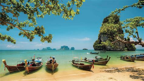 Krabi Thailand Railay Beach Tropical Beach With Limestone Rock Desktop ...