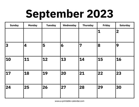 September 2023 Calendar - A Printable Calendar