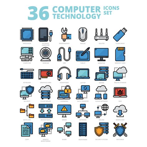 36 Computer Technology Icons Set x 4 Styles - MasterBundles