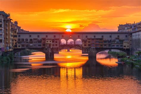 Arno and Ponte Vecchio at Sunset, Florence, Italy Stock Image - Image ...