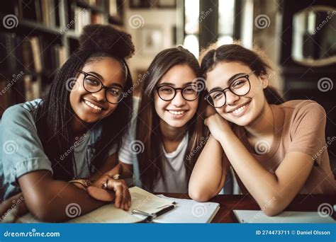 Portrait of Smiling Young Friends Studying Stock Illustration ...