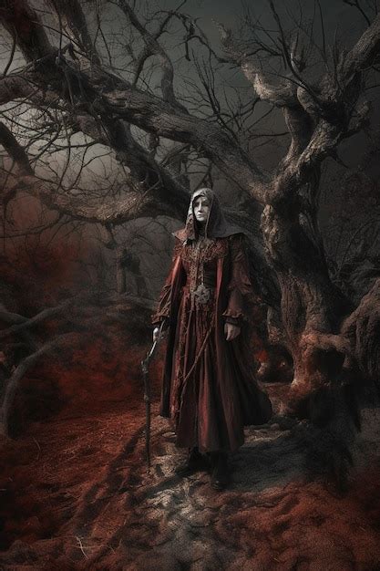 Premium AI Image | A dark fantasy art style with a woman in a red dress ...