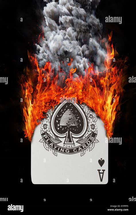 Playing card with fire and smoke, isolated on white - Ace of spades Stock Photo - Alamy