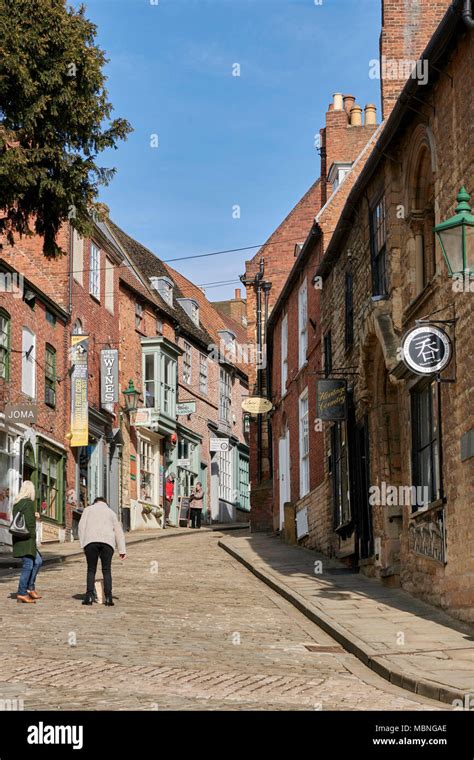 Steep Hill, in the historic Cathedral area of Lincoln, Eastern England ...