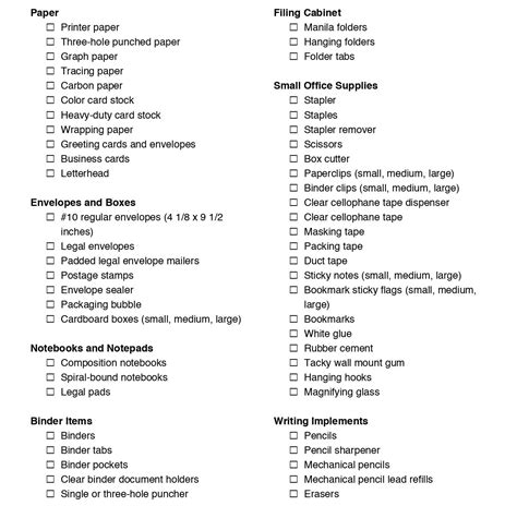 Office Supplies Checklist