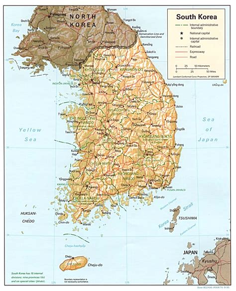 South Korea Physical Map 1995 - Full size