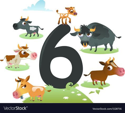 Collection number for kids farm animals - 6 Vector Image