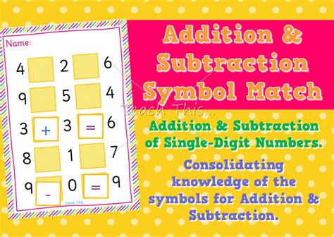 Addition Subtraction Symbol Match - Fun Math Games For School - dominoes, bingo, matching, board ...