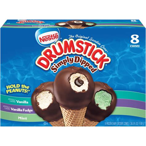 DRUMSTICK SIMPLY DIPPED Vanilla, Vanilla Fudge & Mint Ice Cream Cones Variety Pack 8 ct Box ...